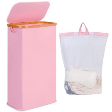 Imagem de Cesto de roupa suja ieGrow 60L Slim com tampa e bolsa interna removíve