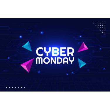 Imagem de Painel de Lona Cyber Monday Triângulos e Luzes Azuis - Fabrika de Fest