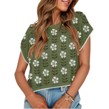 Imagem de Top ZESICA, suéter feminino de verão, manga curta, gola redonda, trico