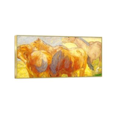 Imagem de BMZFYBS Impressão em tela pintura famosa imagem de arte de parede - grande cavalo - pôster moldura dourada para sala de estar banheiro decoração de casa 65 x 130 cm 25 x 51 pol