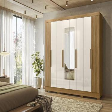 Imagem de Guarda Roupa de Casal com Espelho 236x212cm Diplomata Moval Cor:Freijó/Off White