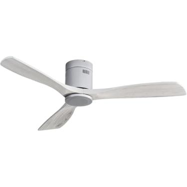 Imagem de Sofucor Ventilador de teto embutido de madeira maciça de 132 cm, sem luz, ventilador de teto moderno para uso externo sem luz de 6 velocidades, 3 temporizadores, motor CC reversível para sala de estar