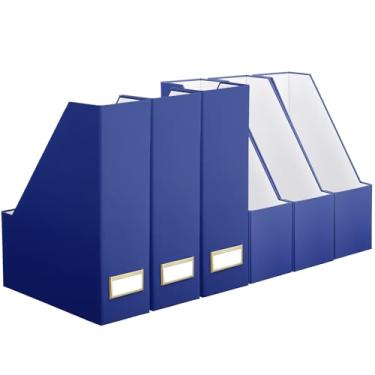 Imagem de Feifeiya Conjunto de 6 caixas de arquivo de papelão elegantes e resistentes, organizador de mesa, lindo suporte de revistas com suporte de etiqueta dourado para casa, escritório, mesa, sala de aula