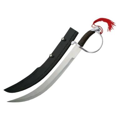 Imagem de Szco Espada pirata Cutlass de 63,5 cm com bainha – Espada de pirata decorativa com cabo prateado, borla vermelha e guarda para cosplay, fantasia e colecionadores
