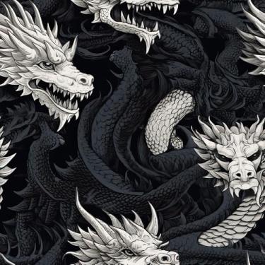 Imagem de WalRiddle Papel de parede preto e branco vintage cinza dragão moderno asiático descascar e colar papel de parede fácil de remover papel de contato adesivo para banheiro, impermeável, adequado para