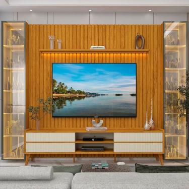 Imagem de Rack com Painel para Tv 84 Polegadas Pés em Madeira Maciça 100% Mdf Nobre Clean/magnífico/luminare Naturale/Off White