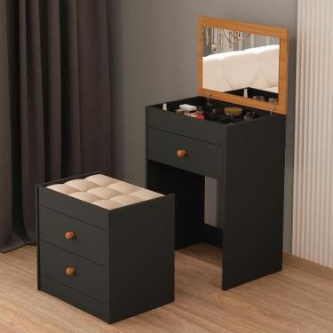 Imagem de Penteadeira Maquiadora Porta Maquiagem com Banqueta Preta - Anayben Mo