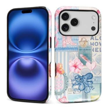 Imagem de ANLUN STORE Capa para iPhone 17 Pro, capa híbrida de proteção dupla macia TPU rígido PC à prova de choque anti-arranhões fina protetora para iPhone 17 Pro Beachy Blue Coastal Collage Design