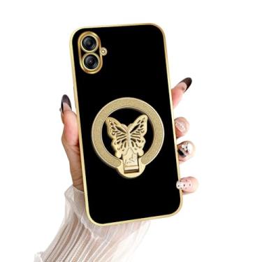 Imagem de nancheng Capa para Samsung Galaxy A04E com suporte de borboleta com glitter para mulheres, meninas, homens, capa protetora à prova de choque de TPU macio, preta