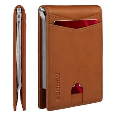 Imagem de Carteira masculina fina com clipe de dinheiro com bloqueio de RFID, 8 porta-cartões, minimalista, pequena, fina, de couro de carbono, dobrável e dobrável, caixa de presente, California Desert