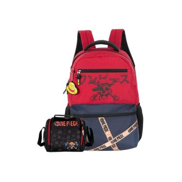 Imagem de Kit Escolar Mochila Costas + Lancheira One Piece - Vermelho