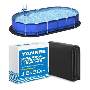 Imagem de Yankee Almofada de forro de piscina, tapete de piscina oval de 38 x 80 m, protetor de forro de piscina acima do solo contra rasgos, grama, almofada embaixo da piscina para prolongar a vida útil do