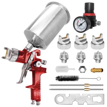 Imagem de Nefepho Kit De Pistola Pulverização Hvlp: Ar Por Gravidade Hvlp Com Bicos 1,4 Mm, 1,7 Mm E 2,5 Pintura Automotiva Copo Alumínio 1000 Cc Medidor Para Automotiva, Primer, Verniz/Acabamento