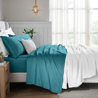 Imagem de Superior Jogo de lençol de 5 peças de algodão egípcio, 650 fios, design moderno, lençóis sustentáveis, básicos ultramacios, liso, lençol com elástico alto, lençol de cima, fronhas, King dividido