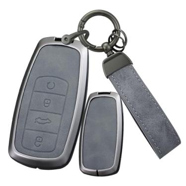 Imagem de ontto Capa para chave Chery Tiggo para Tiggo 7 Pro/Tiggo 8/Tiggo 8 Pro/Ruigu9/Arrizo5 Plus/JAECOO J7 J8 J6/Omoda C5 2021-2025, capa antiarranhões com chaveiro, cinza