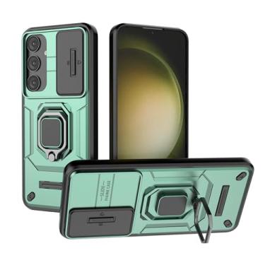 Imagem de SORAKA Capa para Samsung Galaxy S24 Plus com suporte para anel e tampa deslizante para câmera Capa Samsung Galaxy S24 Plus com placa de metal para suporte magnético Capa de camada dupla em PC e TPU