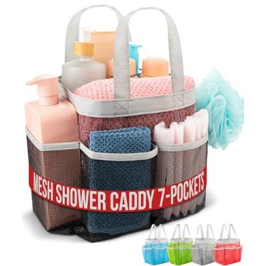 Imagem de (Black) - 7 Pocket Shower Caddy Tote, Black - Keep your shower essentials within easy reach. Shower caddies are perfect for college dorms, gym, shower, swimming and travel. Mesh allows water to drain easily.
