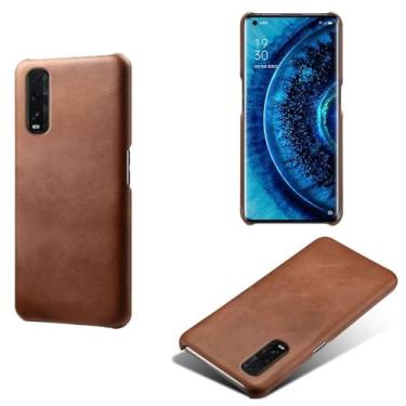Imagem de Capa para OPPO Find X2,Proteção contra quedas,Casca de volta de cor sólida simples,Design de couro de imitação de plástico-Brown