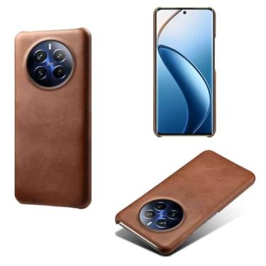 Imagem de Capa para OPPO Realme 12 Pro,Proteção contra quedas,Casca de volta de cor sólida simples,Design de couro de imitação de plástico-Brown