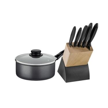 Imagem de Panela Turim Alumínio Chumbo Antiaderente 18cm 1,4l Ptc + Jogo De Facas Plenus - Tramon...