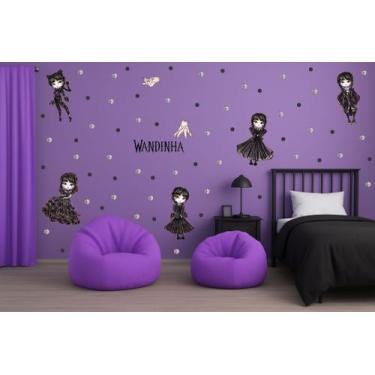 Imagem de Adesivo De Parede Wandinha Addams Aquarela Bolinhas Halloween Cute Gót