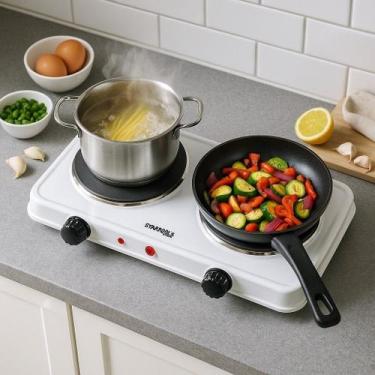 Imagem de Fogareiro Elétrico 2 Bocas Aquecimento Cozinha para Refeições Portátil