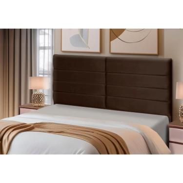 Imagem de Cabeceira Estofados Casal Queen Quarto 1,64cm Lídia Suede Marrom Madelina Decor