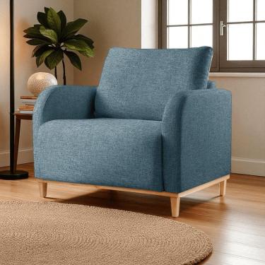 Imagem de Poltrona para Sala de Estar Madeira Maciça Camila Luxo Azul