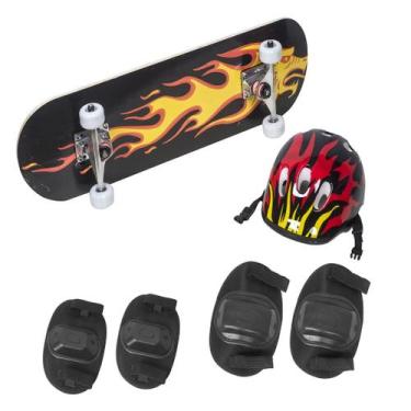 Imagem de Kit Skate Infantil Montado Skateboard Iniciante Completo Capacete Cria