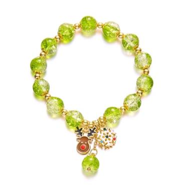 Imagem de QUMAOJEW Pulseira de Natal para mulheres, Papai Noel, floco de neve, árvore de Natal, miçangas, pulseira elástica para festas, feriados, joias de Natal, 7, Sem Pedra Preciosa