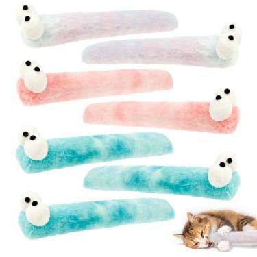 Imagem de UKQRRTC 7 almofadas de brinquedos para gatos, brinquedos interativos para gatos com erva-dos-gatos dentro, formato de lagarta, macios e duráveis, pelúcia que não desbota, cores vibrantes, promove
