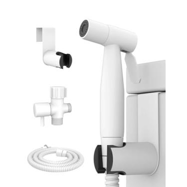 Imagem de Pulverizador de bidê portátil branco fosco para banheiro, pulverizador a jato para banheiro chuveiro muçulmano, pulverizador de fraldas de pano ajustável, acessório de bidê para banheiro, mangueira de