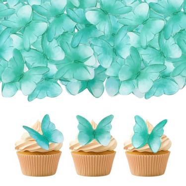 Imagem de 52 pieces edible wafer paper butterfly cake decoration, suitable for weddings, birthdays, Christmas parties to decorate cookies, donuts, cocktails, cupcake tops (Watercolor green)