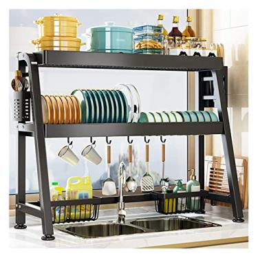 Imagem de CLLBANT Escorredor de pratos sobre o lava-loiças, escorredor de pratos de 2 níveis com suporte para tábua de cortar, escorredor de pratos grande para organizador de exibição