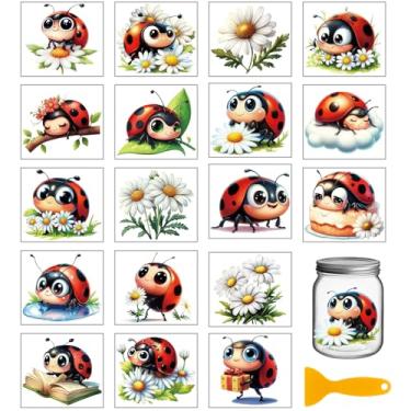 Imagem de GLOBLELAND 18 folhas 9,98 x 9,08 cm joaninha margarida esfregar na transferência de vaso de insetos coloridos decalques para casa plantas flores copos adesivos de transferência para móveis vaso arte