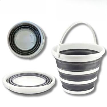 Imagem de Balde Dobrável Retrátil Flexível De Silicone 10 Litros Cor Cinza Com Alça(3)