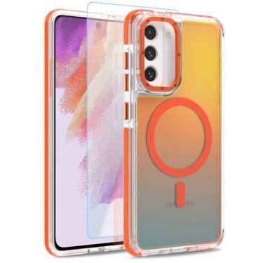 Imagem de MOWIME Capa magnética para Samsung Galaxy S21 FE 5G [compatível com Magsafe] [lindo design fluorescente moderno] [1 protetor de tela] capa fosca translúcida fina para Galaxy S21 FE 5G 6,4 polegadas