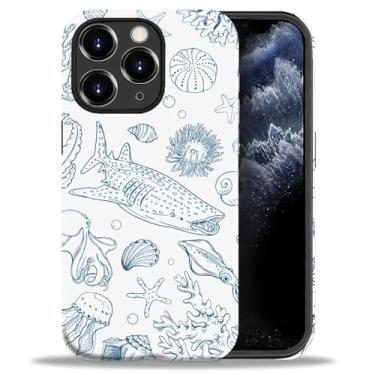 Imagem de FKBRCL4U Capa para iPhone 11 Pro Max, capa híbrida de silicone brilhante de 2 camadas para meninas e mulheres para iPhone 11 Pro Max Baleia Tubarão recifes de coral, padrão de estrela do mar