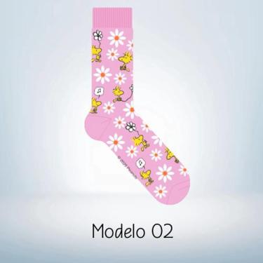 Imagem de Par de Meia Cano Longo Casual Divertida Infantojuvenil Adulto Feminina