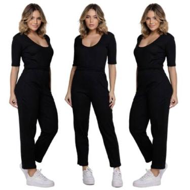 Imagem de KIT 3 Macacão Longo Canelado Gringa Vekyo Roupa Blogueira Moda Feminin