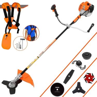 Imagem de Roçadeira Cortador de Grama Vulcan VR520H À Gasolina 2 Tempos 52cc 2,5HP 6 Opções de Corte Com Facas 2 Pontas, 3 Pontas, 6 Pontas, 80 Dentes e Trimmer