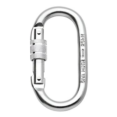 Imagem de Fecho Gancho Mosquetão Oval Aço Trava Rosca 25Kn Alpinismo