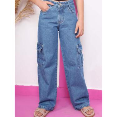 Imagem de Jeans feminino calça cargo e shorts cargo tendência juvenil infantil j