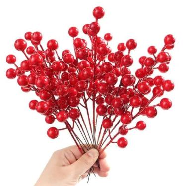Imagem de WXTTH 24 palhetas de caule de azevinho vermelho – sprays decorativos de ramo de haste de arame para decoração de árvore de Natal, decoração de férias, arranjos de flores de seda, artesanato doméstico