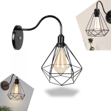 Imagem de Luminária Pendente Aramada Diamante, Arandela de Parede Retrô Industrial, Cor Preto, Metal, para Sala, Quarto e Corredor