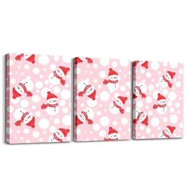 Imagem de Feelyou Linda arte de parede em tela de boneco de neve para sala de estar quarto feliz natal decoração rosa natal crianças meninos meninas imagem arte arte pôsteres 30,5 x 40,6 cm x 3 peças