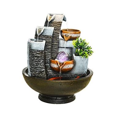 Imagem de Fonte de mesa Fonte de água de mesa com luzes pedras empilhadas característica cascata interior silencioso e relaxante som de água decoração de casa para quarto relaxamento interior fonte de mesa (cor