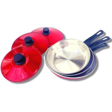 Imagem de Kit com 3 frigideiras color com tampa de alta qualidade - Panelapanela