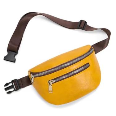 Imagem de Pochete de couro para mulheres e homens, bolsa tiracolo moderna, bolsa de viagem, amarelo vintage