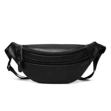 Imagem de Pochete de couro para mulheres e homens, bolsa tiracolo moderna, bolsa de viagem, Couro genuíno - preto